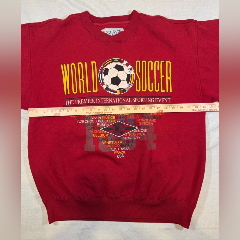 Vintage World Soccer Red Men's Crewneck Sweatshirt - Picture 6 of 8